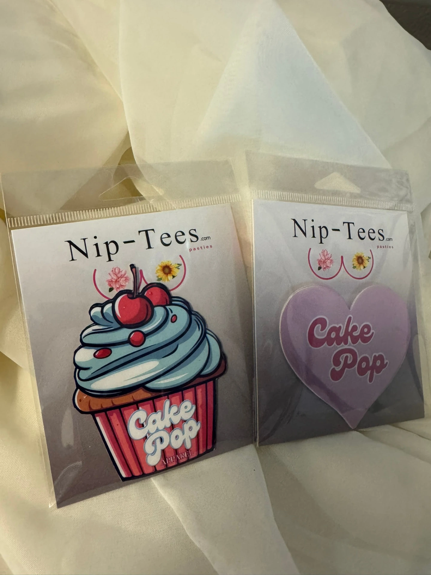 Cupcake and Cake Pop heart pasties in packaging